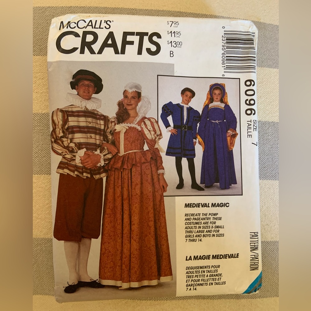1990s Mc Calls Costume Sewing Pattern-Medieval Magic